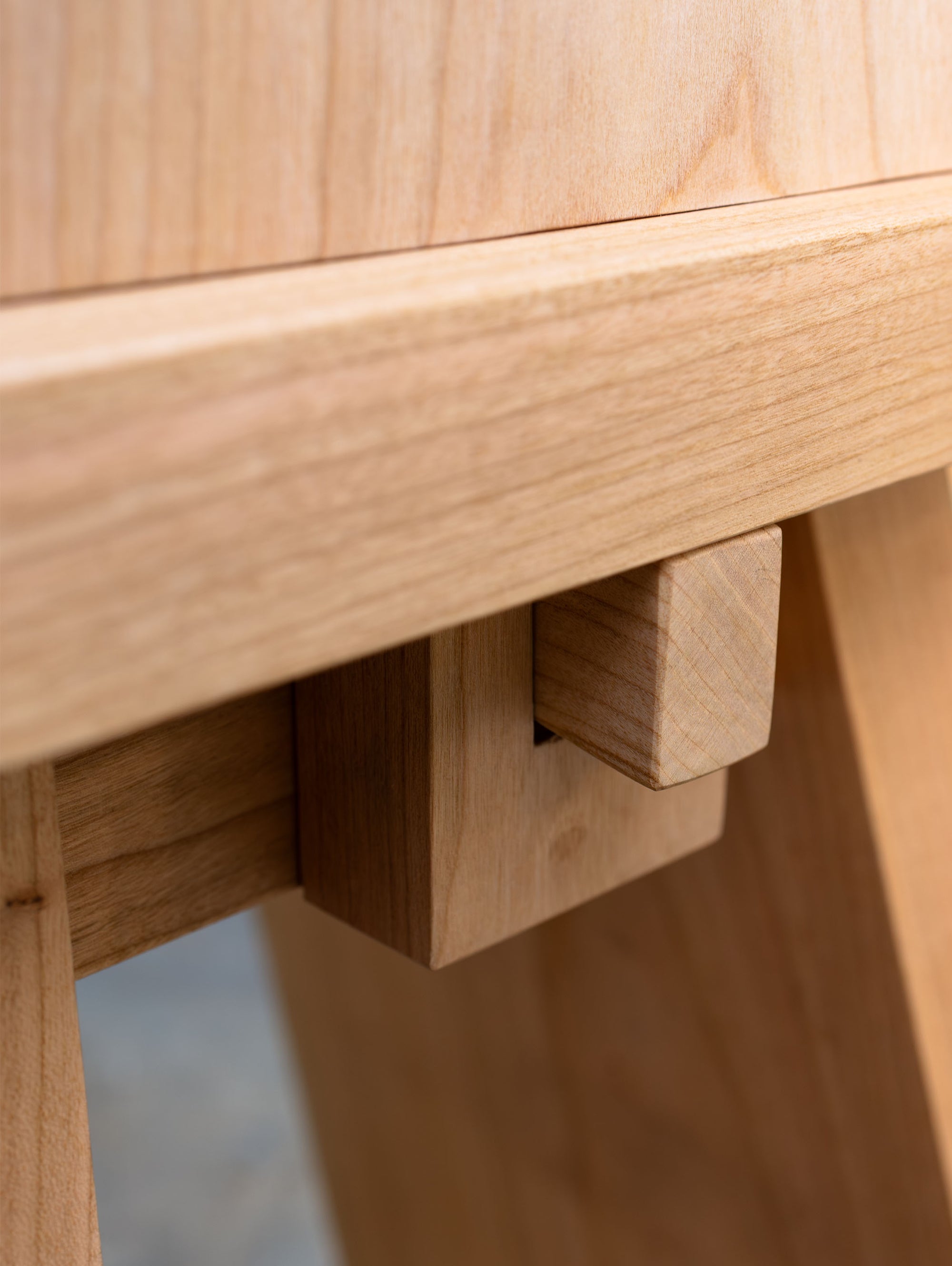 Detail of handcrafted timber leg, Pyramid Chair, solid American Cherry, Chatterton Studio