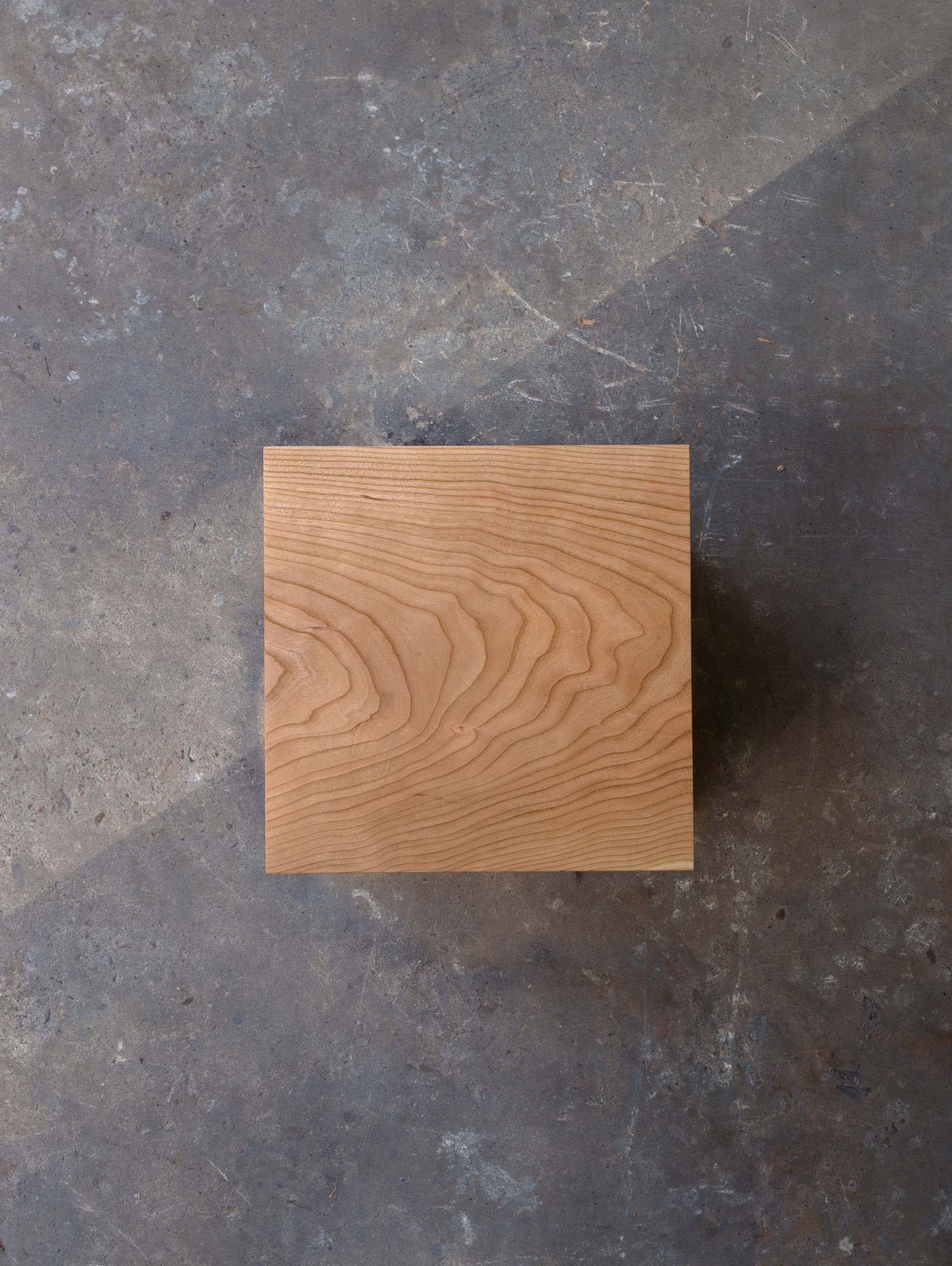 Pyramid Stool in solid American Cherry, top view showing seat, Chatterton Studio